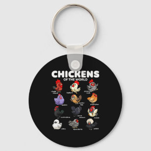 Chickens Of The World Funny Cartoon Chicken Breeds Keychain