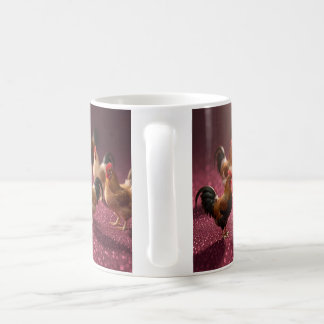 Chickens on a Dark Red Background Coffee Mug