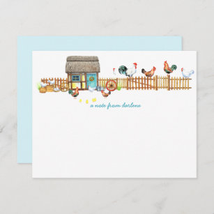 Chickens on a Fence Fancy Chicken Coop   Note Card