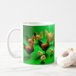 Chickens on a Green Background Coffee Mug