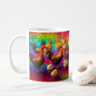 Chickens on a Rainbow Background   Coffee Mug