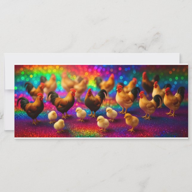 Chickens on a Rainbow Background   Invitation (Front)