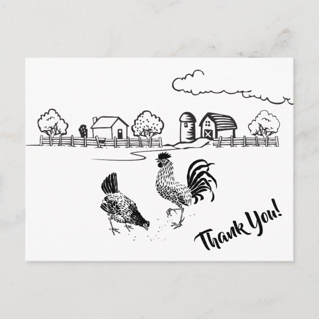Chickens Rooster and Hen Charming Country Farm Postcard (Front)
