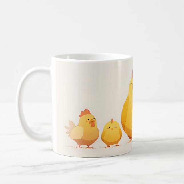Chickens (rooster, hen and chicks) coffee mug (Left)