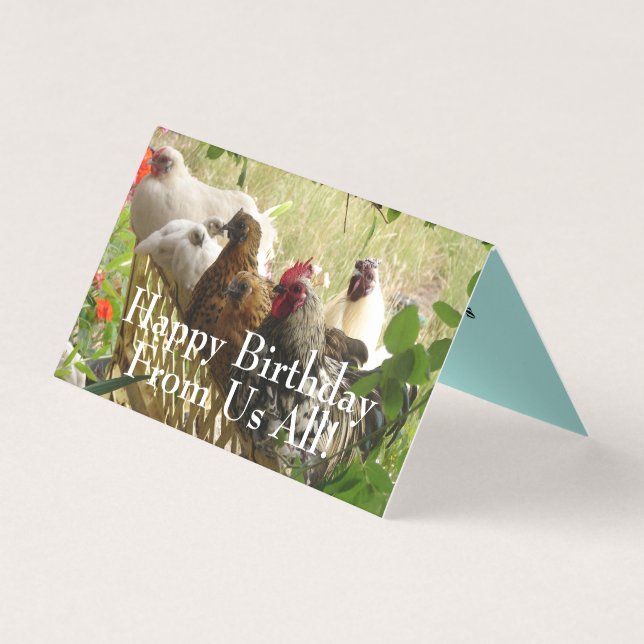 Chickens Roosters Merry From Us Birthday Card set (Front)