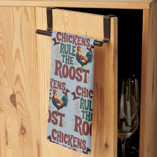Chickens Rule the Roost Rustic Farm Illustration Kitchen Towel (Thirds Fold)