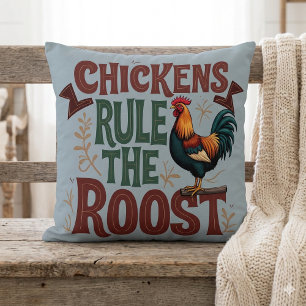 Chickens Rule the Roost Rustic Farm Illustration Throw Pillow