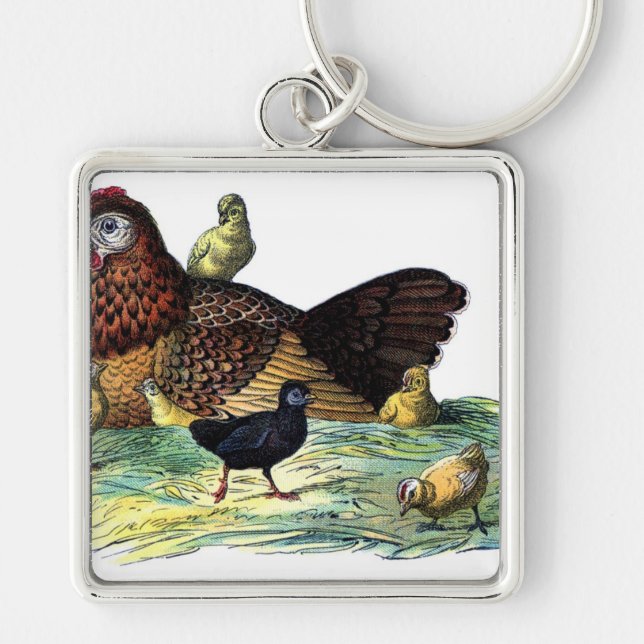 Chickens Vintage Animal Keychain (Front)