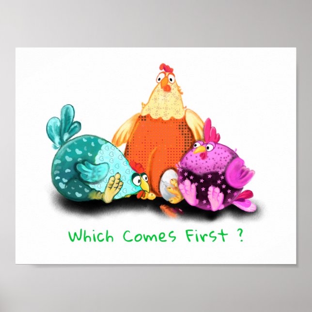 Chickens Waiting Egg To Hatch Poster Fun (Front)