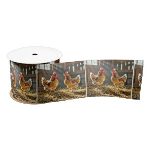 Chickens Wearing Eyeglasses In a Sunny Barn Satin Ribbon