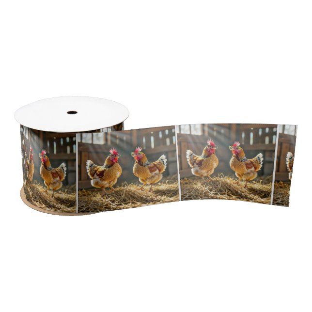 Chickens Wearing Eyeglasses In a Sunny Barn Satin Ribbon (Spool)