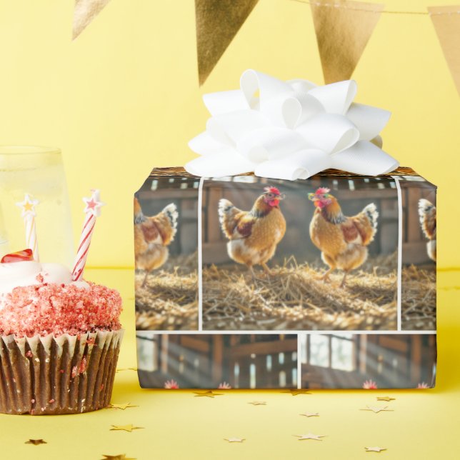 Chickens Wearing Eyeglasses In a Sunny Barn Wrapping Paper (Birthday Party)