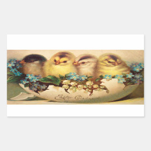 CHICKENS WITH BLUE WHITE FLOWERS IN EASTER EGG STICKER