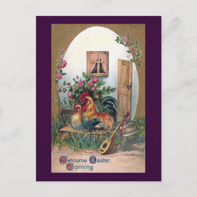 Chickens With Lute and Egg House Postcard (Front)