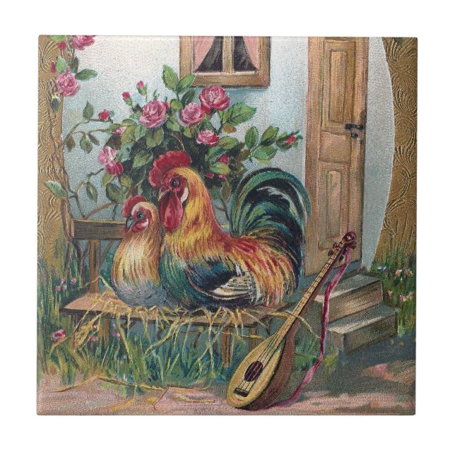 Chickens With Lute and Egg House Tile (Front)