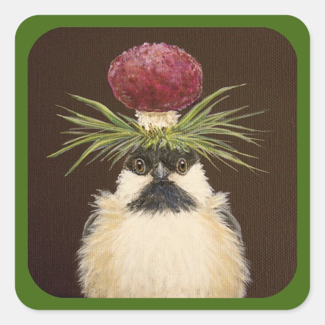 Chickie the chickadee sticker with green border (Front)