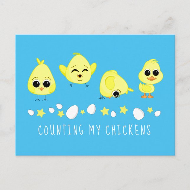Chicks and Duckling Counting My Chickens Saying Postcard (Front)