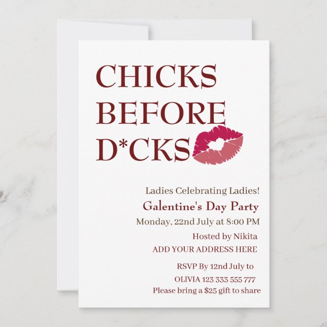  CHICKS BEFORE D*CKS Galentine's Day Ladies Night  Invitation (Front)