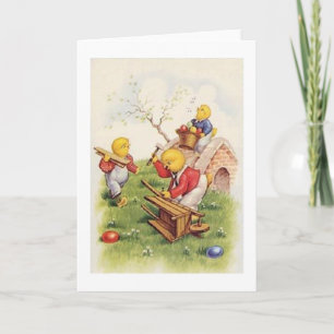 Chicks Build an Easter Cart! Vintage Easter Card
