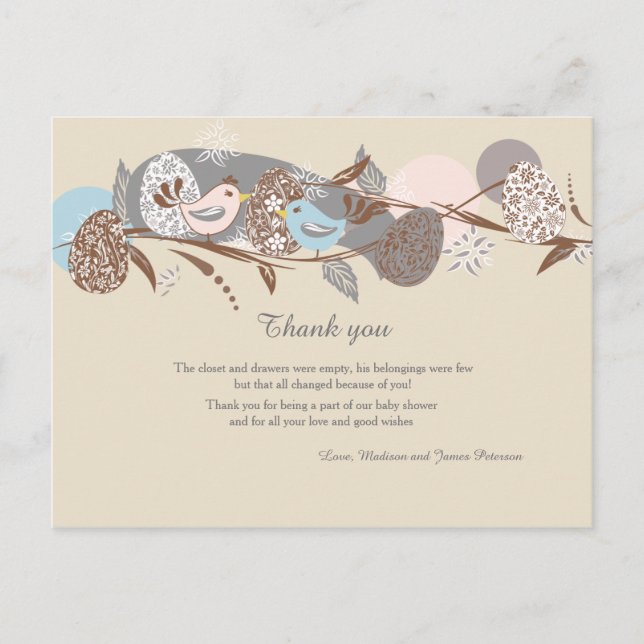 Chicks Couple Baby Shower Thank You Postcard (Front)