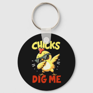 Chicks Dig Me Easter Dabbing Easter Girls Boys Kid Keychain