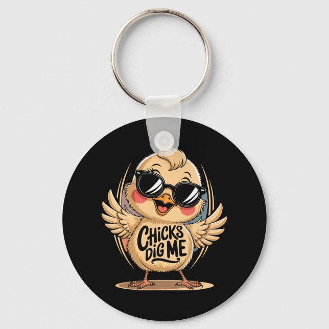 Chicks Dig Me Easter Day For Men Boys Happy Easter Keychain (Front)