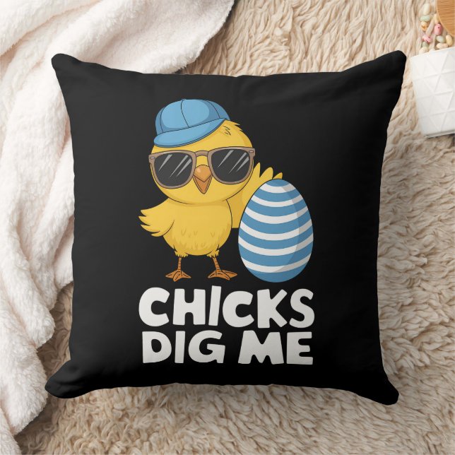 Chicks Dig Me Easter Funny Egg Hunt Throw Pillow (Blanket)