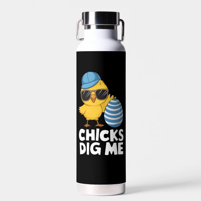 Chicks Dig Me Easter Funny Egg Hunt Water Bottle (Front)