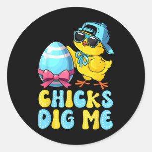 Chicks Dig Me Easter Toddler Boys Men Happy Easter Classic Round Sticker