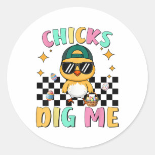 Chicks Dig Me Easter Toddler Boys Men Happy Easter Classic Round Sticker