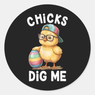 Chicks Dig Me Easter Toddler Boys Men Happy Easter Classic Round Sticker