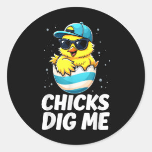 Chicks Dig Me Easter Toddler Boys Men Happy Easter Classic Round Sticker