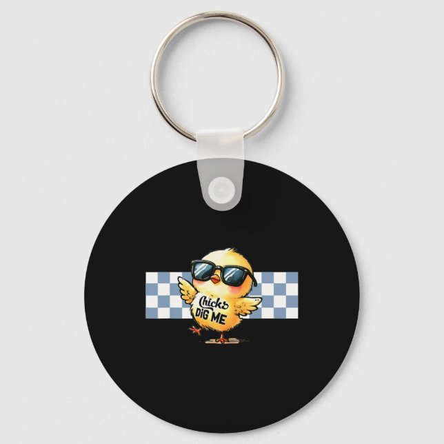 Chicks Dig Me Easter Toddler Boys Men Happy Easter Keychain (Front)
