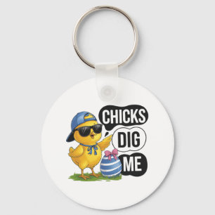 Chicks Dig Me Easter Toddler Boys Men Happy Easter Keychain