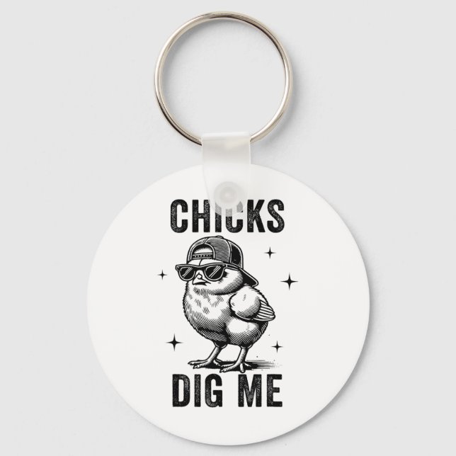 Chicks Dig Me Easter Toddler Boys Men Happy Easter Keychain (Front)