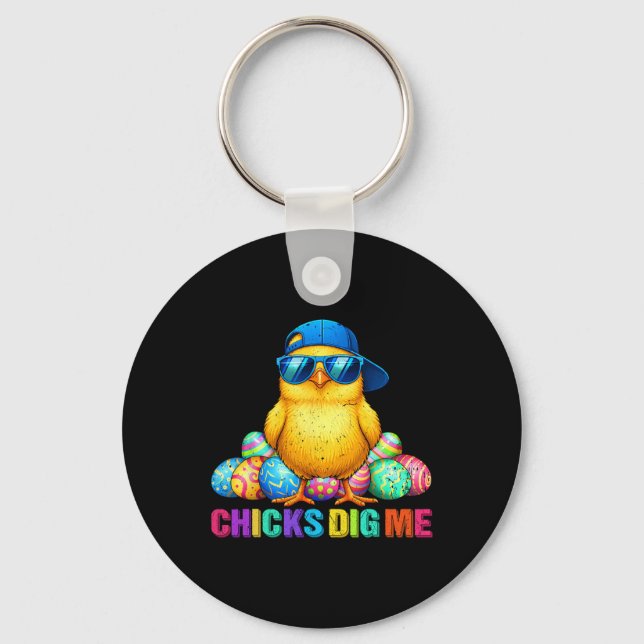 Chicks Dig Me Easter Toddler Boys Men Happy Easter Keychain (Front)