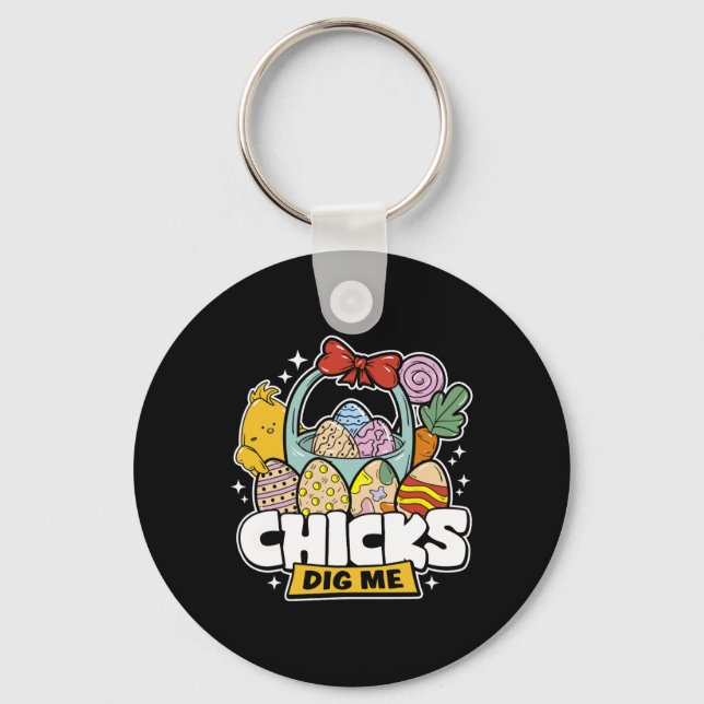 Chicks Dig Me Easter Toddler Boys Men Happy Easter Keychain (Front)
