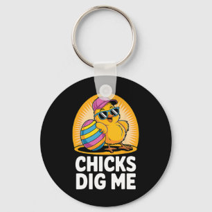 Chicks Dig Me Easter Toddler Boys Men Happy Easter Keychain
