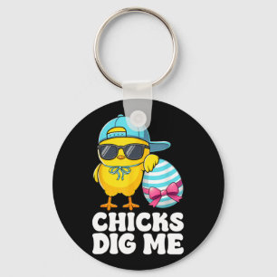 Chicks Dig Me Easter Toddler Boys Men Happy Easter Keychain