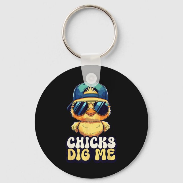 Chicks Dig Me Funny By Chick Sungles Retro Cute _3 Keychain (Front)