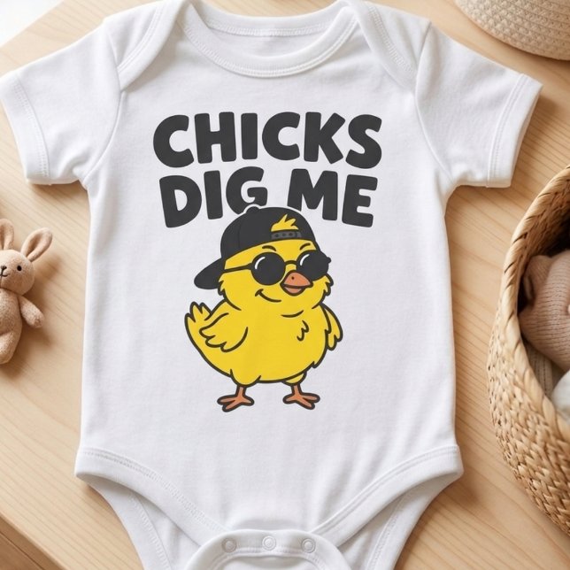  Chicks Dig Me Funny Cute Easter Chick  Baby Bodysuit (Creator Uploaded)