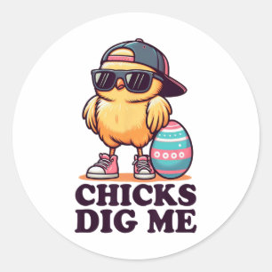 Chicks Dig Me Funny Easter Toddler Boys Men Happy Classic Round Sticker