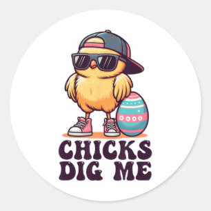 Chicks Dig Me Funny Easter Toddler Boys Men Kid Ha Classic Round Sticker
