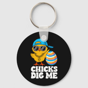 Chicks Dig Me Funny Happy Easter Sunday Outfit Wom Keychain
