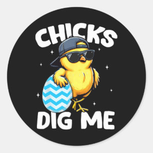 Chicks Dig Me Shirts Kids Boys Toddler Happy Easte Classic Round Sticker