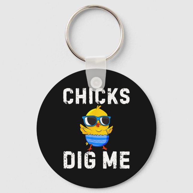 Chicks Dig Me Toddler Happy Easter Egg Hunting Boy Keychain (Front)