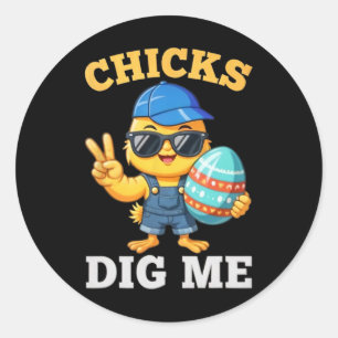 Chicks Dig Me Toddler Mens Easter Boys Happy Easte Classic Round Sticker