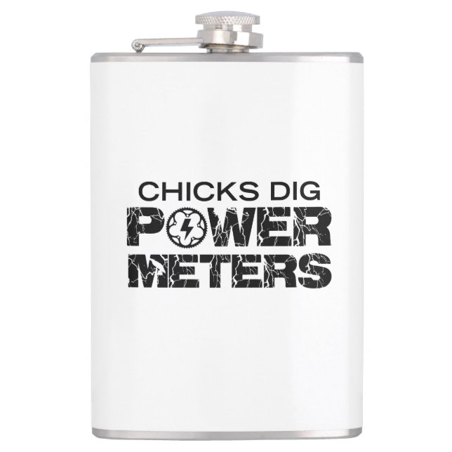Chicks Dig Power Metres Hip Flask (Front)