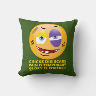 "CHICKS DIG SCARS" funny emoji    Throw Pillow