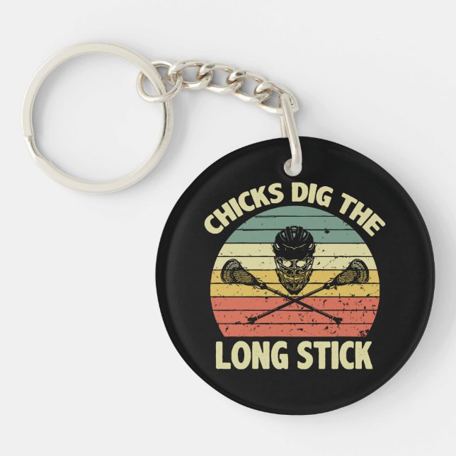 Chicks Dig The Long Stick Keychain (Front)